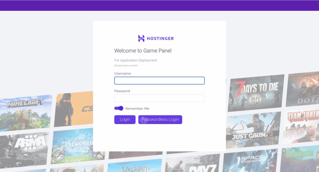 page de connexion hostinger pour tutoriel sur comment créer un serveur hytale