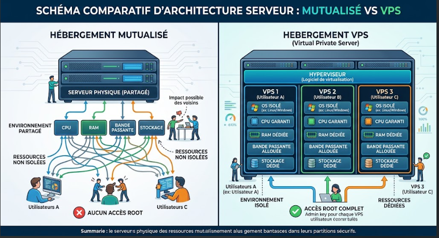 hébergement vps vs hébergement mutualisé image de comparaison 